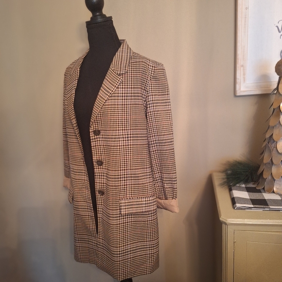 BB Dakota Brown Longline Houndstooth Blazer jacket size small - Picture 4 of 12